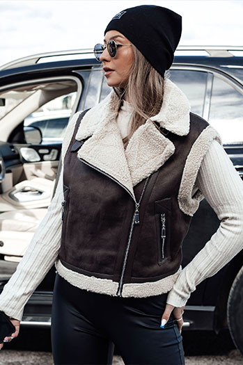 Női szarvasbőr mellény báránybőr WOOLZIP kávé Dstreet TY4746