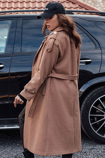 Női oversize kabát GALLERY hosszú nyakkendővel derékban camel Dstreet NY0735 NY0735
