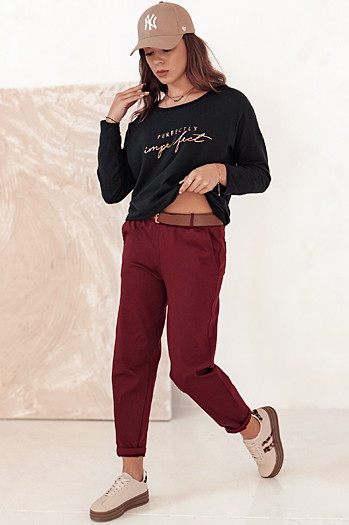 Női chinos nadrág egy méret ELEGANTENO nadrág övvel bordó Dstreet UY2256