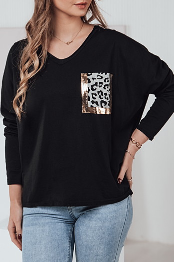 GLAMZONE női oversize blúz nyomtatással fekete Dstreet RY2682