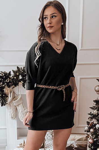 GLAMUP egyméretű ruha övvel fekete Dstreet EY2553