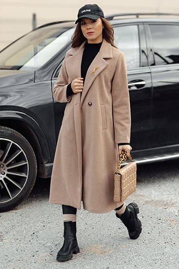 Női oversize MANTOVA hosszú camel kabát Dstreet NY0739