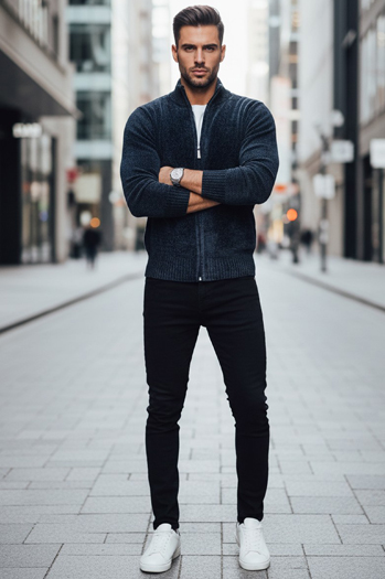 Férfi kigombolt pulóver tengerészkék Dstreet WX2227