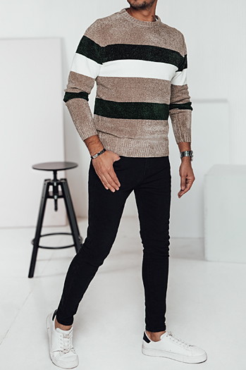 Férfi csíkos pulóver barna Dstreet WX2242