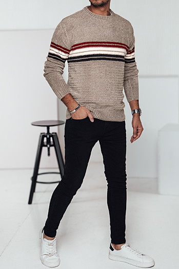 Férfi csíkos pulóver világos barna Dstreet WX2282