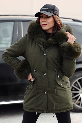 Női parka dzseki szőrmével CHARMFUR zöld Dstreet TY4768