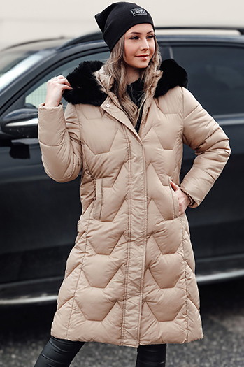 Női téli steppelt hosszú dzseki WINTERACT bézs Dstreet TY4777