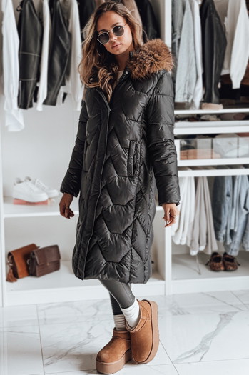 Női steppelt hosszú dzseki WINTERACT fekete Dstreet TY4778