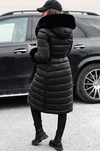 Női steppelt hosszú dzseki ZAELEGANTE fekete Dstreet TY4779