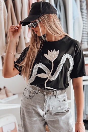 Női oversize póló 3D hatású fekete Dstreet RY2716 Dstreet RY2716