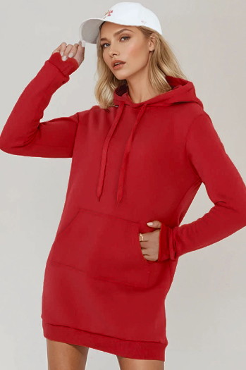 Női hosszú kapucnis pulóver oversize TIMMY piros Dstreet EY2562
