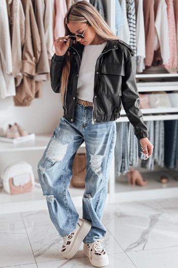 Női rövid oversize ramones dzseki MOTORES fekete Dstreet TY4799