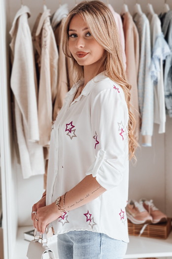 Női oversize ing csillagokkal ASTROWIA fehér Dstreet DY0452