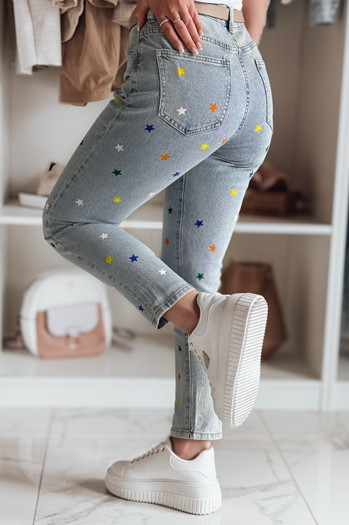 Női farmernadrág Slim fit nadrág SHINYFIT csillagok kék Dstreet UY2452