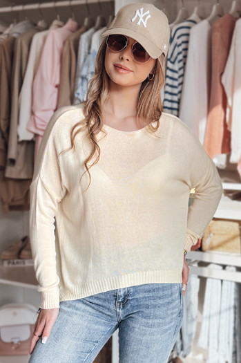 Női egyméretű oversize sima pulóver SENZIA barack Dstreet MY2446