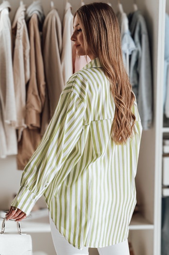 Női oversize ing hosszabb háttal SAMONE zöld-fehér csíkos Dstreet DY0460