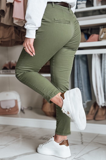 Női vékony nadrág övvel LINESKA khaki Dstreet UY2575