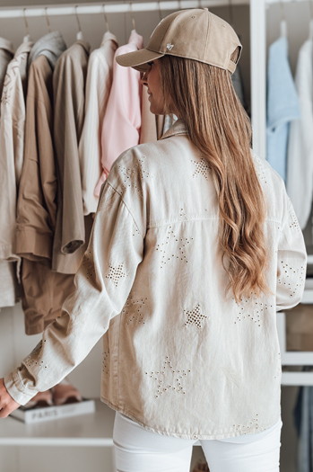 Női átmeneti kabát egy méretben csillagokban STRASHINE cappuccino Dstreet TY4846