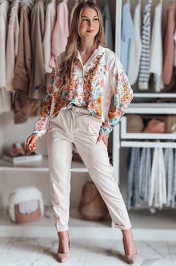 Női oversize virágos ing BLOSSIVA világos bézs Dstreet DY0464