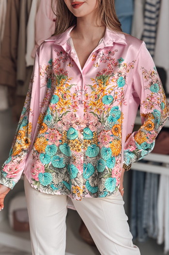 Női oversize virágos ing BLOSSIVA rózsaszín Dstreet DY0465
