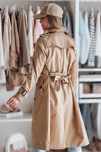 Női hosszú kabát övvel SLIMFOTA camel Dstreet NY0746