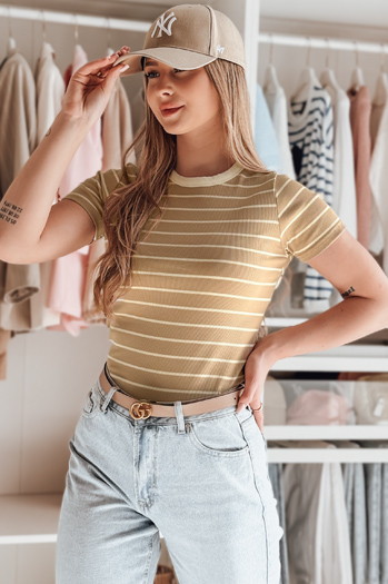 LINESS női csíkos basic póló camel Dstreet RY2819