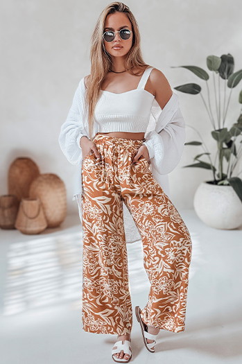 Női széles szárú szövet nadrág TROPICAL SUN camel Dstreet UY2633