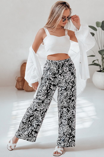 Női széles szárú szövet nadrág TROPICAL SUN fekete Dstreet UY2634