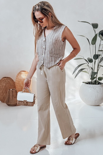 Női alkalmi széles szárú nadrág BOHO DAY khaki Dstreet UY2648