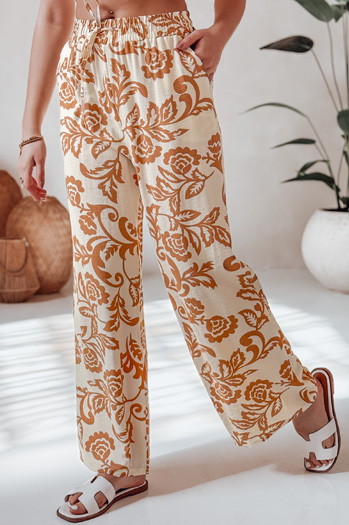 Női virágos széles szárú nadrág LOVEGARDEN camel Dstreet UY2657