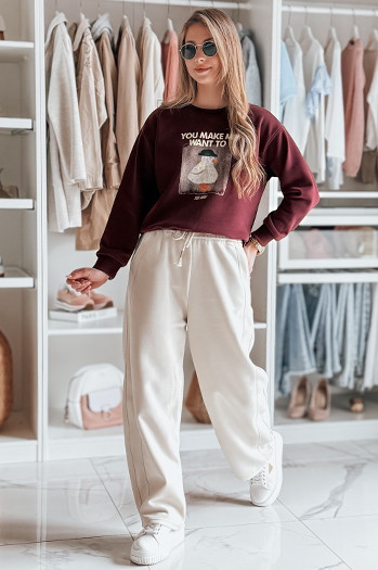 Női oversize nyomtatott pulóver GOOSHY burgundi Dstreet BY1426