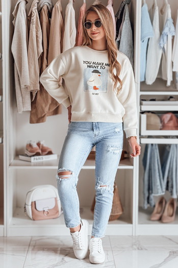 Női oversize nyomtatott pulóver GOOSHY ekrü Dstreet BY1427
