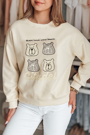 Női oversize pulóver mackókkal MISOBEARS ecru Dstreet BY1435