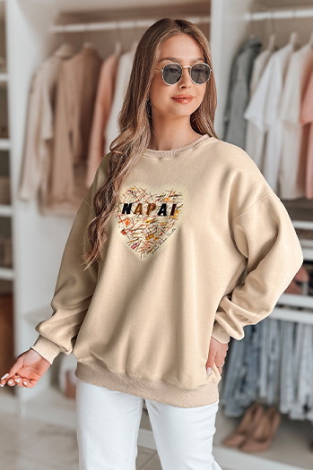 Női oversize pulóver szívvel SERDUCHOVA bézs Dstreet BY1442