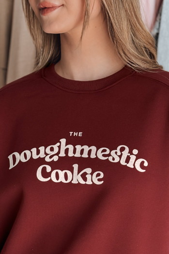 Női oversize pulóver COOKIES nyomtatással bordó Dstreet BY1445