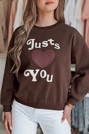 Női túlméretezett nyomtatott pulóver JUST LOVE YOU barna Dstreet BY1477