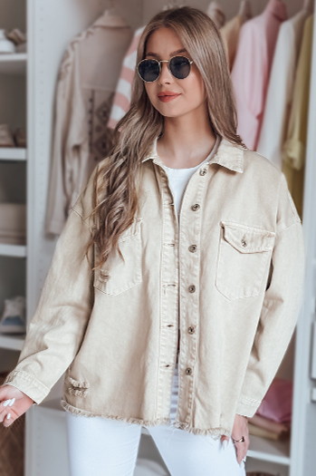 Női oversize farmer dzseki JUSTDEM bézs Dstreet TY4908