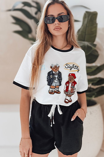 Női oversize póló hímzéssel CLASSY TEDDY fehér Dstreet RY2844