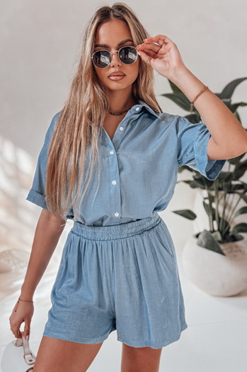 Női lenvászon oversize szett LINEN LOVE világoskék Dstreet AY1139