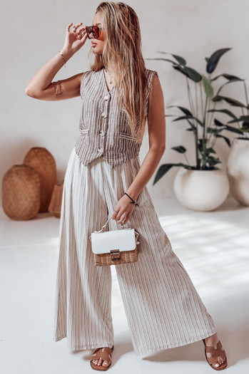 Női széles szárú nadrág övvel SUMMERLINE bézs Dstreet UY2697