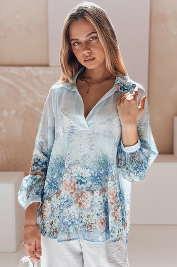 Női oversize virágos póló FLOWERS kék Dstreet DY0472