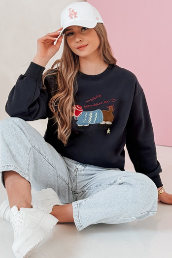 Női oversize pulóver hímzéssel DOGSWEETY tengerészkék Dstreet BY1480