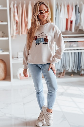 Női oversize pulóver hímzéssel DOGSWEETY cappuccino Dstreet BY1481