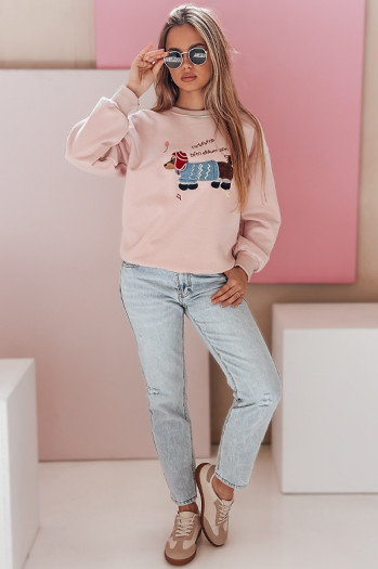Női oversize pulóver hímzéssel DOGSWEETY rózsaszín Dstreet BY1482
