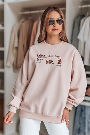 Női oversize pulóver tacskókkal JAMNIKOVE rózsaszín Dstreet BY1497