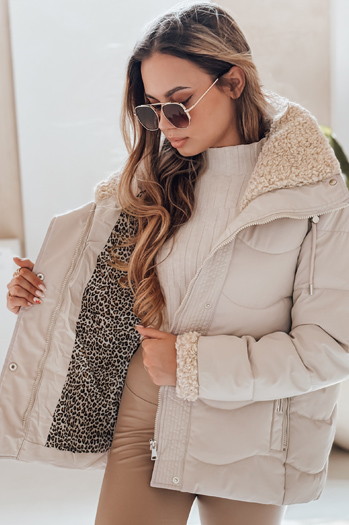 WARMMISS női steppelt télikabát kapucnival világos bézs Dstreet TY4923