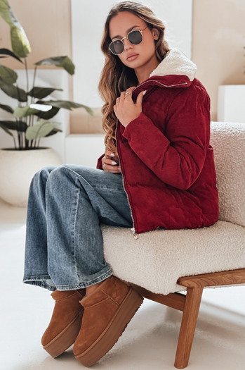 Női kordbársony dzseki TRENDYGLAM bordó Dstreet TY4942 TY4942