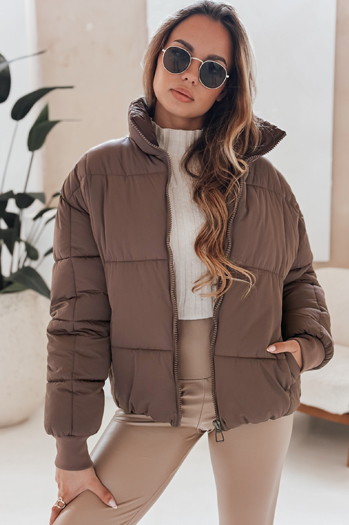 Női téli rövid steppelt kabát VIBEGIRL sötét bézs Dstreet TY4945