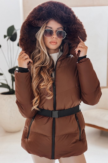 Női téli steppelt dzseki kapucnival LOVELINA barna Dstreet TY4953