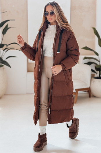 Női téli hosszú steppelt kabát COZYSEASON barna Dstreet TY4954